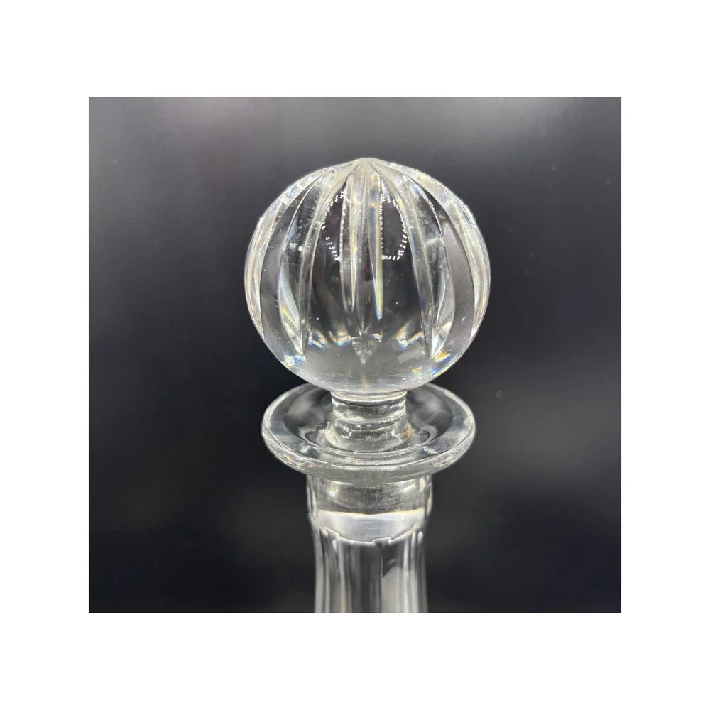 Vintage Glass Ships Decanter with Faceted Ball Stopper 11 Inch Clear Glass